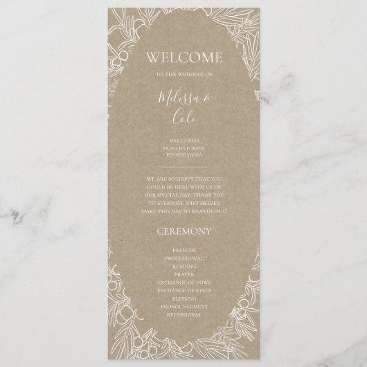 Rustic Winter | Kraft Wedding Programme Programmakaart (Voorkant)