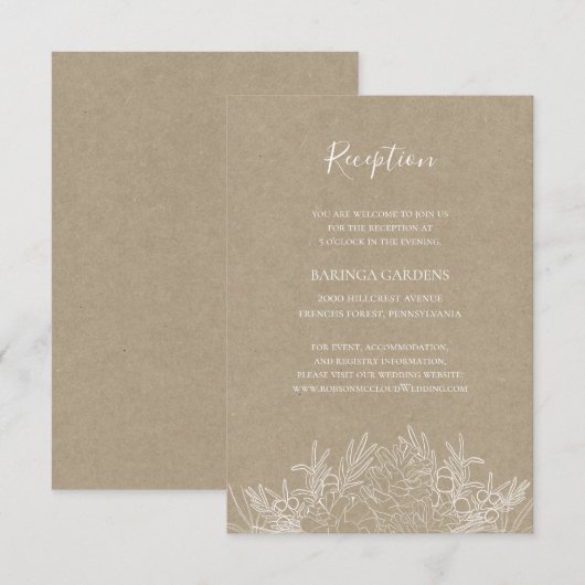 Rustic Winter | Kraft Wedding Reception Card Informatiekaartje (Voorkant / Achterkant)