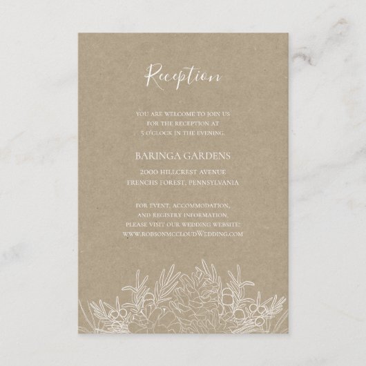 Rustic Winter | Kraft Wedding Reception Card Informatiekaartje (Voorkant)