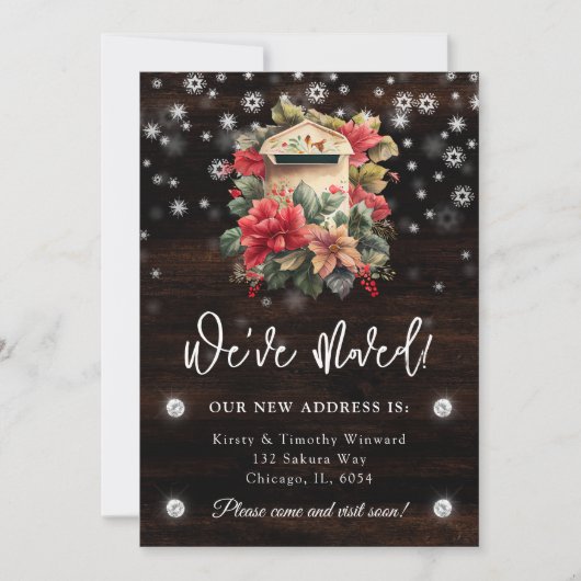Rustic Winter Mailbox We hebben New Home verplaats Aankondiging (Voorkant)