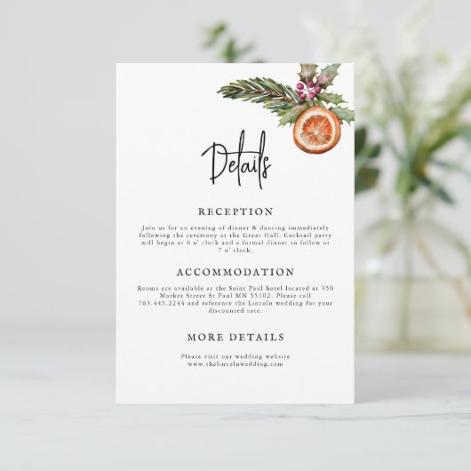 Rustic Winter Minimalist Wedding Details Informatiekaartje (Staand voorkant)