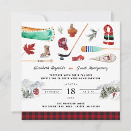 Rustic Winter Mountain | Camping Wedding Invitatio Kaart
