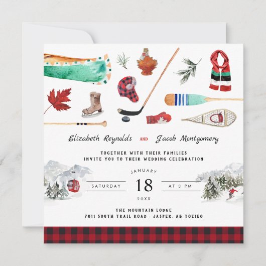 Rustic Winter Mountain | Camping Wedding Invitatio Kaart (Voorkant)