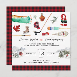 Rustic Winter Mountain | Camping Wedding Invitatio Kaart