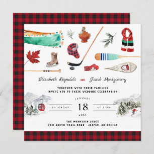 Rustic Winter Mountain   Camping Wedding Invitatio Kaart