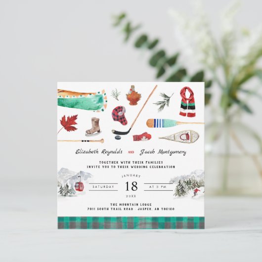 Rustic Winter Mountain | Camping Wedding Kaart (Staand voorkant)