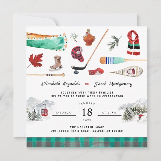 Rustic Winter Mountain | Camping Wedding Kaart (Voorkant)