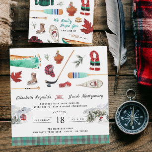 Rustic Winter Mountain   Camping Wedding Kaart