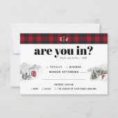 Rustic Winter Mountain | Camping Wedding RSVP Aankondiging (Voorkant)