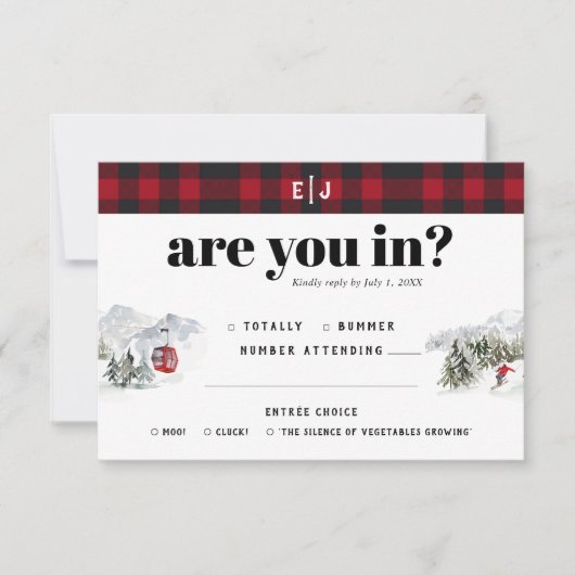Rustic Winter Mountain | Camping Wedding RSVP Aankondiging (Voorkant)