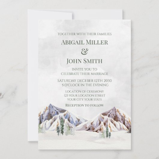 Rustic Winter Mountain Forest Wedding Invitations Kaart (Voorkant)