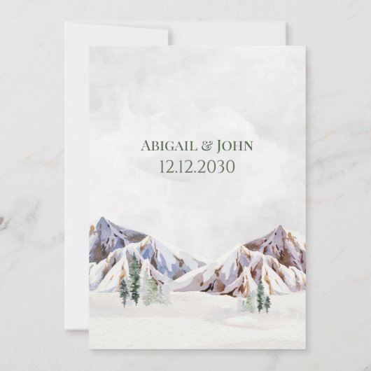 Rustic Winter Mountain Forest Wedding Invitations Kaart (Achterkant)