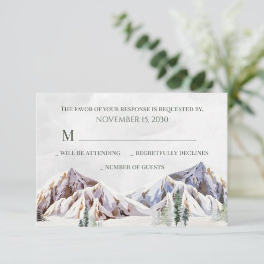 Rustic Winter Mountain Forest Wedding RSVP (Staand voorkant)