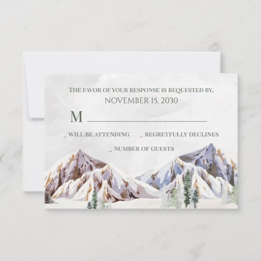 Rustic Winter Mountain Forest Wedding RSVP Kaartje (Voorkant)