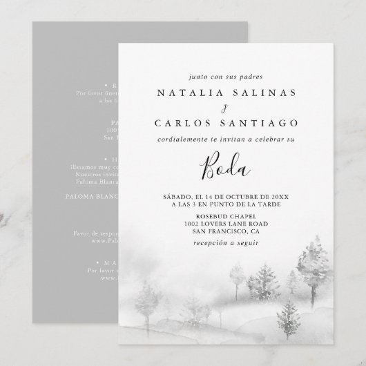 Rustic Winter Mountain Front en Back Boda Wedding Kaart (Voorkant / Achterkant)