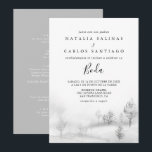 Rustic Winter Mountain Front en Back Boda Wedding Kaart<br><div class="desc">Deze prachtige winterbruidsuitnodiging is perfect voor een klassieke bruiloft. Het ontwerp bevat een mooie winterscène met bergen en pijnbomen. Sparen het document door meer details op de rug van de uitnodiging te omvatten.</div>