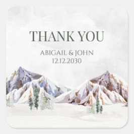 Rustic Winter Mountain Thank You Wedding Favor Tag Vierkante Sticker