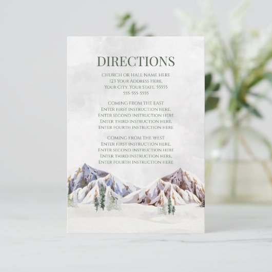 Rustic Winter Mountain Wedding Direction Insert Informatiekaartje (Staand voorkant)