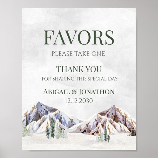 Rustic Winter Mountain Wedding Favors Sign Poster (Voorkant)