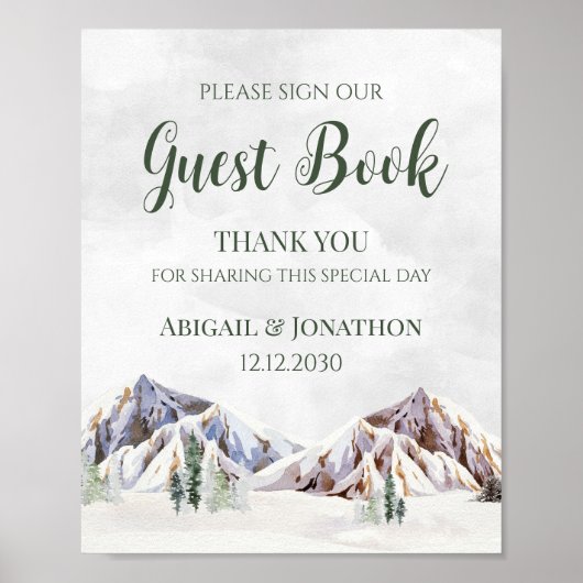 Rustic Winter Mountain Wedding Guest Book Sign Poster (Voorkant)