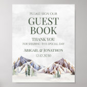 Rustic Winter Mountain Wedding Guest Book Sign Poster (Voorkant)