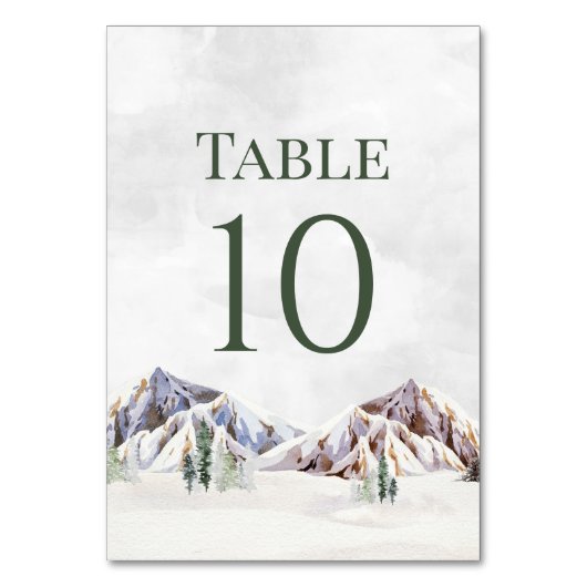 Rustic Winter Mountain Wedding Table Number Cards Kaart (Voorkant)