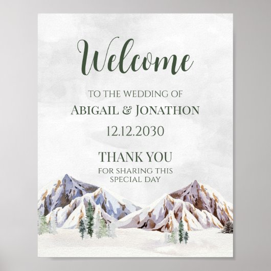 Rustic Winter Mountain Wedding Welcome Poster (Voorkant)