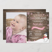 Rustic Winter Onederland 1e verjaardag Uitnodiging (Voorkant / Achterkant)