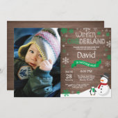 Rustic Winter Onederland 1e verjaardag Uitnodiging (Voorkant / Achterkant)