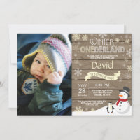 Rustic Winter Onederland 1e verjaardag Uitnodiging