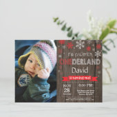 Rustic Winter Onederland 1e verjaardag Uitnodiging (Staand voorkant)