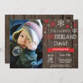 Rustic Winter Onederland 1e verjaardag Uitnodiging (Voorkant / Achterkant)