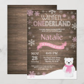 Rustic Winter Onederland 1e verjaardag Uitnodiging (Voorkant / Achterkant)