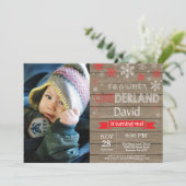 Rustic Winter Onederland 1e verjaardag Uitnodiging (Staand voorkant)