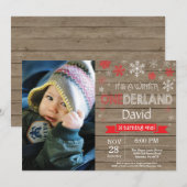 Rustic Winter Onederland 1e verjaardag Uitnodiging (Voorkant / Achterkant)