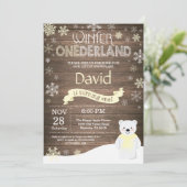 Rustic Winter Onederland 1e verjaardag Uitnodiging (Staand voorkant)