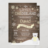 Rustic Winter Onederland 1e verjaardag Uitnodiging (Voorkant / Achterkant)