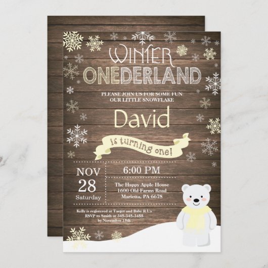 Rustic Winter Onederland 1e verjaardag Uitnodiging (Voorkant / Achterkant)