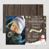 Rustic Winter Onederland 1e verjaardag Uitnodiging (Voorkant / Achterkant)