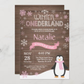 Rustic Winter Onederland 1e verjaardag Uitnodiging (Voorkant / Achterkant)