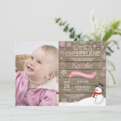 Rustic Winter Onederland 1e verjaardag Uitnodiging (Staand voorkant)