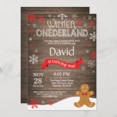 Rustic Winter Onederland 1e verjaardag Uitnodiging (Voorkant / Achterkant)