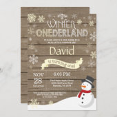 Rustic Winter Onederland 1e verjaardag Uitnodiging (Voorkant / Achterkant)