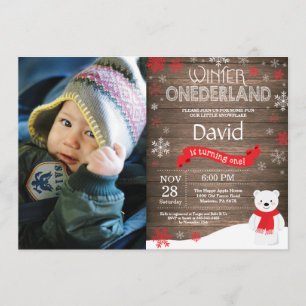 Rustic Winter Onederland 1e verjaardag Uitnodiging