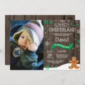 Rustic Winter Onederland 1e verjaardag Uitnodiging (Voorkant / Achterkant)