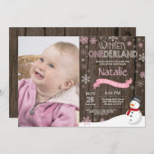 Rustic Winter Onederland 1e verjaardag Uitnodiging (Voorkant / Achterkant)
