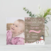 Rustic Winter Onederland 1e verjaardag Uitnodiging (Staand voorkant)