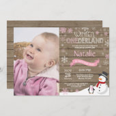 Rustic Winter Onederland 1e verjaardag Uitnodiging (Voorkant / Achterkant)