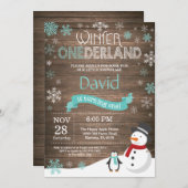 Rustic Winter Onederland 1e verjaardag Uitnodiging (Voorkant / Achterkant)