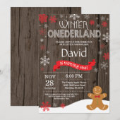 Rustic Winter Onederland 1e verjaardag Uitnodiging (Voorkant / Achterkant)